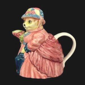 Vintage Anthropomorphic Ceramic Cat Teapot Victorian Dress 5Cup Tea Server
